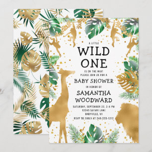 Faire-part de Baby Shower Safari Or Vert