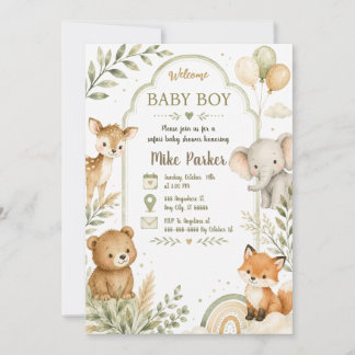 Faire-part de Baby Shower Safari Vert Neutre