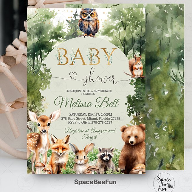 Faire-part de Baby Shower sur le thème de la forêt (Woodland animal invites,,Baby Shower Invitation,Bear fox forest,Gender Neutral,Boy Girl baby shower,)