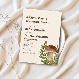 Faire-part de Baby Shower Thème Champignon Brun Cl