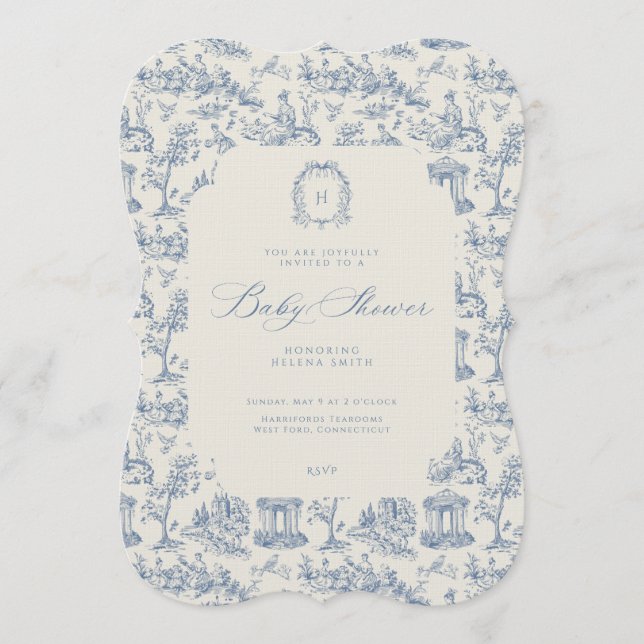 Faire-part de Baby Shower Toile Florale Antique (Devant)