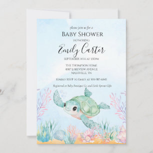 Faire-part de Baby Shower Tortue de Mer - Rose