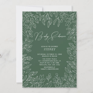 Faire-part de Baby Shower Vert Neutre Feuille d'