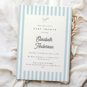 Faire-part de Baby Shower Vintage aux Rayures Bleu