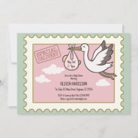 Faire-part de Baby Shower Vintage Cigogne