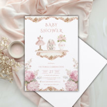Faire-part de Baby Shower Vintage Hydrangea Rose