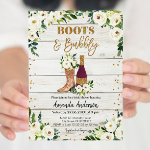 Faire-part de bains de mariage Boots and Bubbly