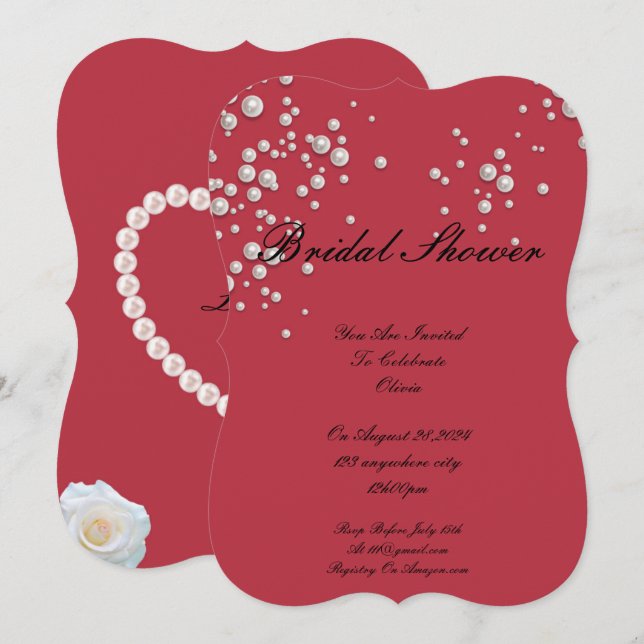 faire-part de bains de mariée perle rouge cramoisi (Devant / Derrière)