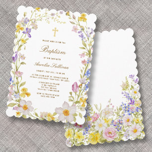 Faire-part de baptême avec cadre de fleurs des cha