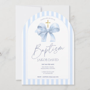Faire-part de baptême avec nœud bleu et arche en r