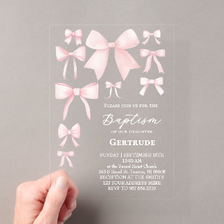 faire-part de baptême avec rubans roses