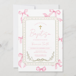 Faire-part de baptême bébé fille rose