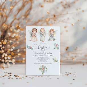 Faire-part de baptême bébé trois anges aquarelle