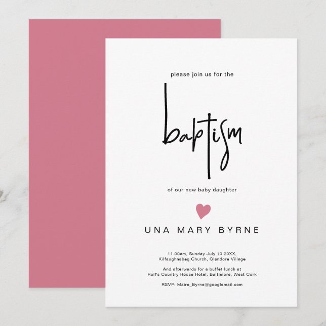 Faire-part de baptême de bébé contemporain (Devant / Derrière)