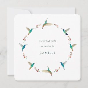 Faire-part de baptême de colibri avec photo de béb