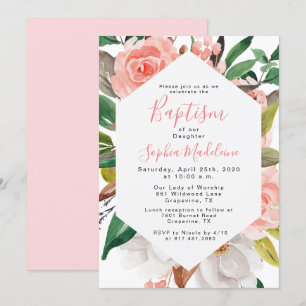 Faire-part de baptême de fille à l'aquarelle flora