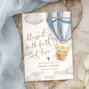 Faire-part de baptême des jumeaux Teddy Bear Blue