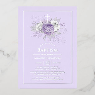 Faire-part de baptême en aluminium floral lavande