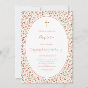 Faire-part de baptême fille aquarelle fleurs paste