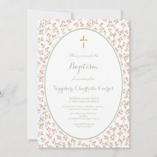 Faire-part de baptême fille aquarelle fleurs paste