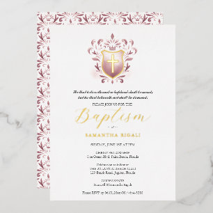 Faire-part de baptême fille Dusty Rose Crest