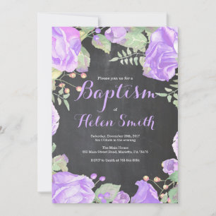 Faire-part de baptême fille floral violet