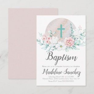 Faire-part de baptême floral de printemps aquarell