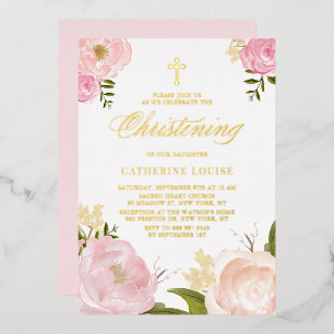 Faire-part de baptême floral Pivoine Rose Pâle Aqu