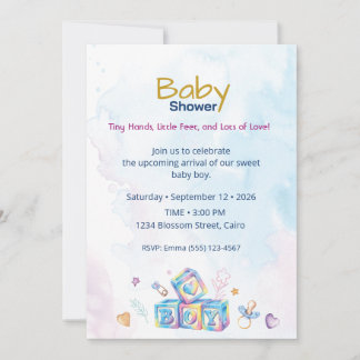 Faire-part de bapteme garçon aquarelle – Bébé mign