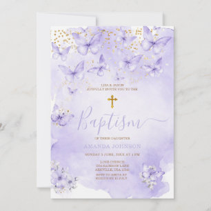 Faire-part de baptême papillon violet or lavande
