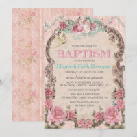 Faire-part de baptême Vintage Shabby Chic
