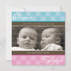 FAIRE-PART DE BÉBÉ DE JUMEAUX : : harmonie 1SQ