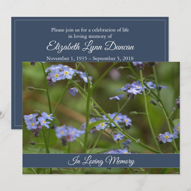 Faire-part de cérémonie commémorative de myosotis (Devant / Derrière)