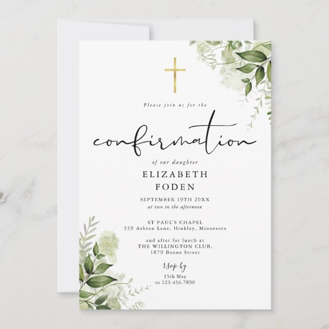 Faire-part de confirmation de monogramme de verdur (Devant)