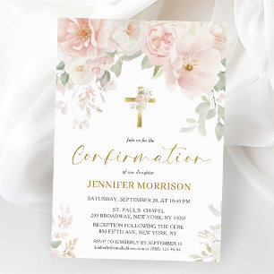 Faire-part de Confirmation Féminine Fleur Rose Pâl