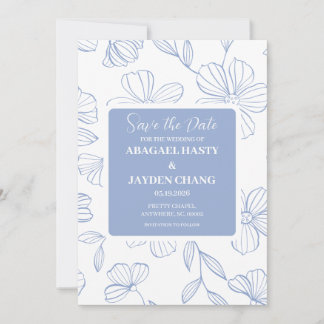 Faire-part de date de mariage à motif floral bleu