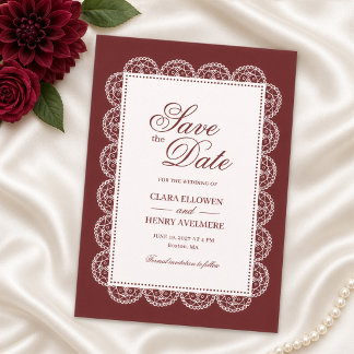 Faire-part de date de mariage cadre en dentelle bl