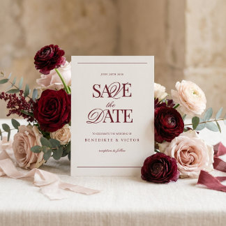 Faire-part de date de mariage en ivoire et Bourgog