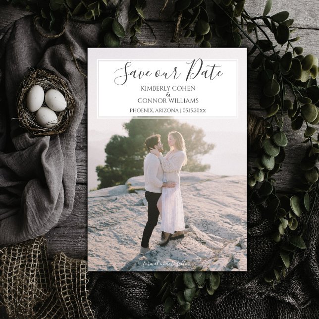 Faire-Part de Date de Mariage Photo Moderne | Blan (White Modern Photo Save the Date)