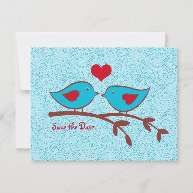 Faire-part de date de mariage pour oiseaux amoureu (Devant)