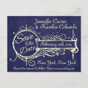 Faire-part de date de mariage Vintage Blue Chalkbo