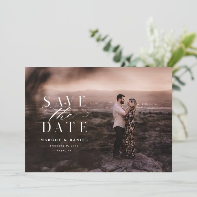 Faire-part de date de sauvegarde de photo de scrip (Debout devant)