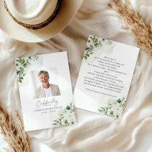 Faire-part de décès floral blanc avec verdure