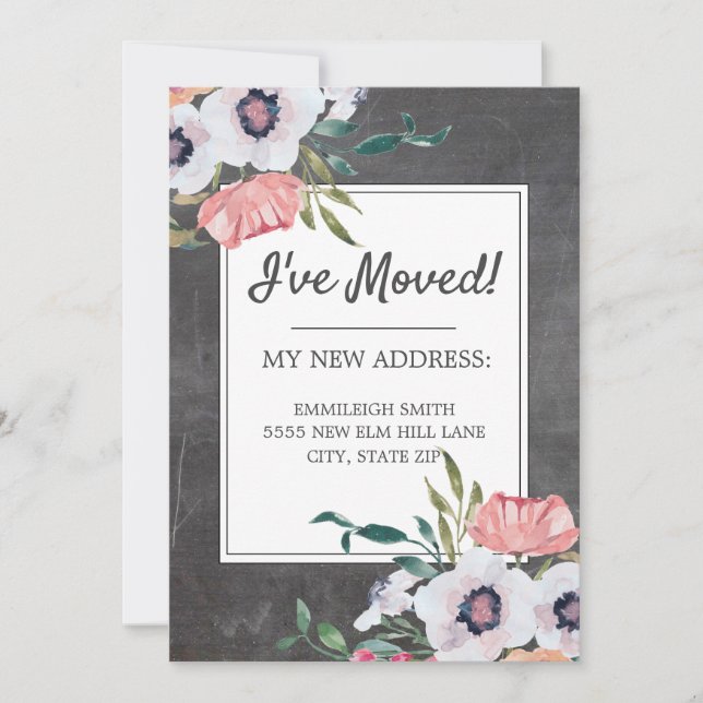 Faire-part de déplacement Chalkboard rose blanc fl (Devant)