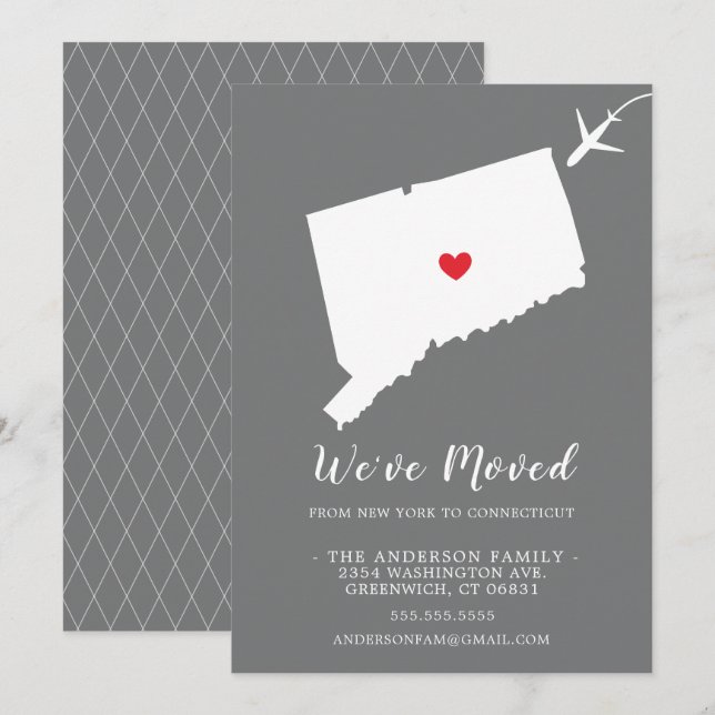 Faire-part de déplacement | CONNECTICUT D'ÉTAT (Devant / Derrière)