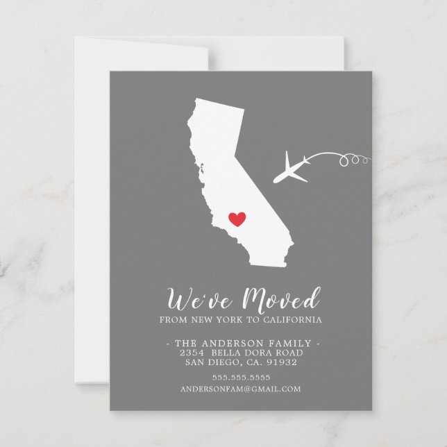 Faire-part de déplacement | Etat de Californie (Devant)