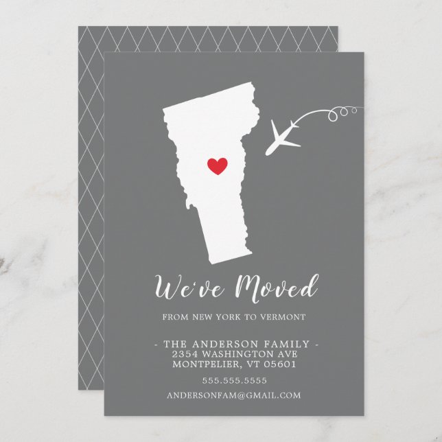 Faire-part de déplacement | État VERMONT (Devant / Derrière)