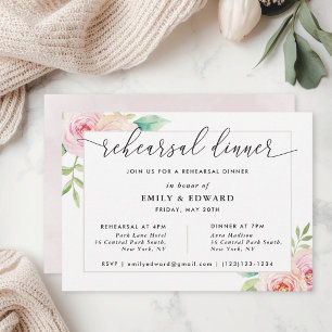 Faire-part de dîner de répétition floral rose tend