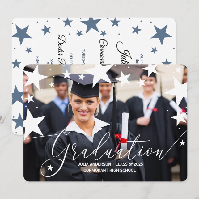Faire-part de diplôme avec Stars Graduate Photo (Devant / Derrière)
