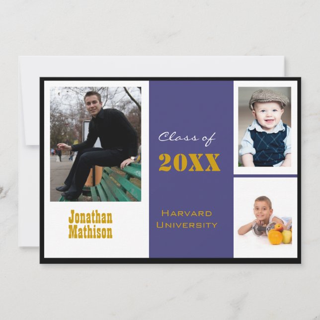 Faire-part de diplôme Blue Photo Invitation (Devant)